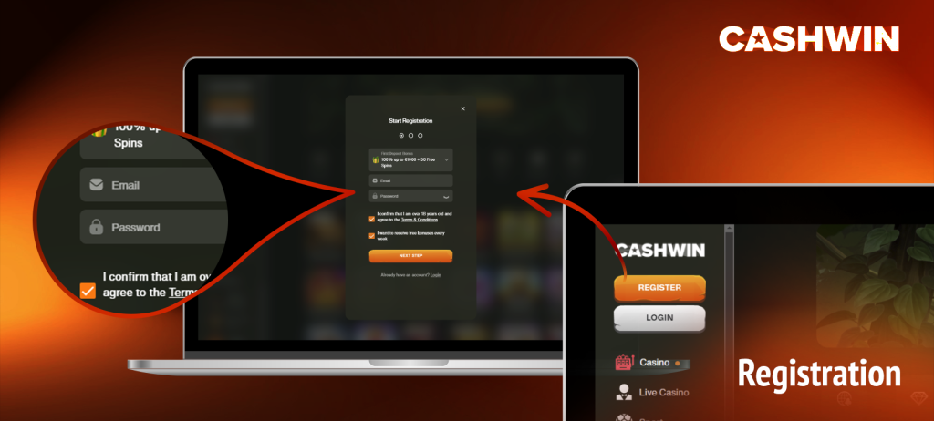 In order to get full access to CashWin site functionality, you need to register an account