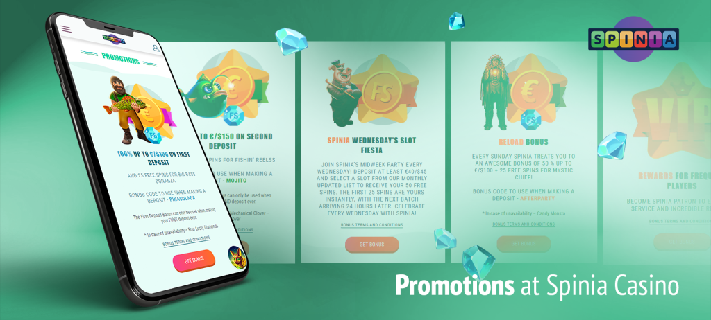 Spinia Casino, in addition to the sign-up bonus, provides its players with constant promotions