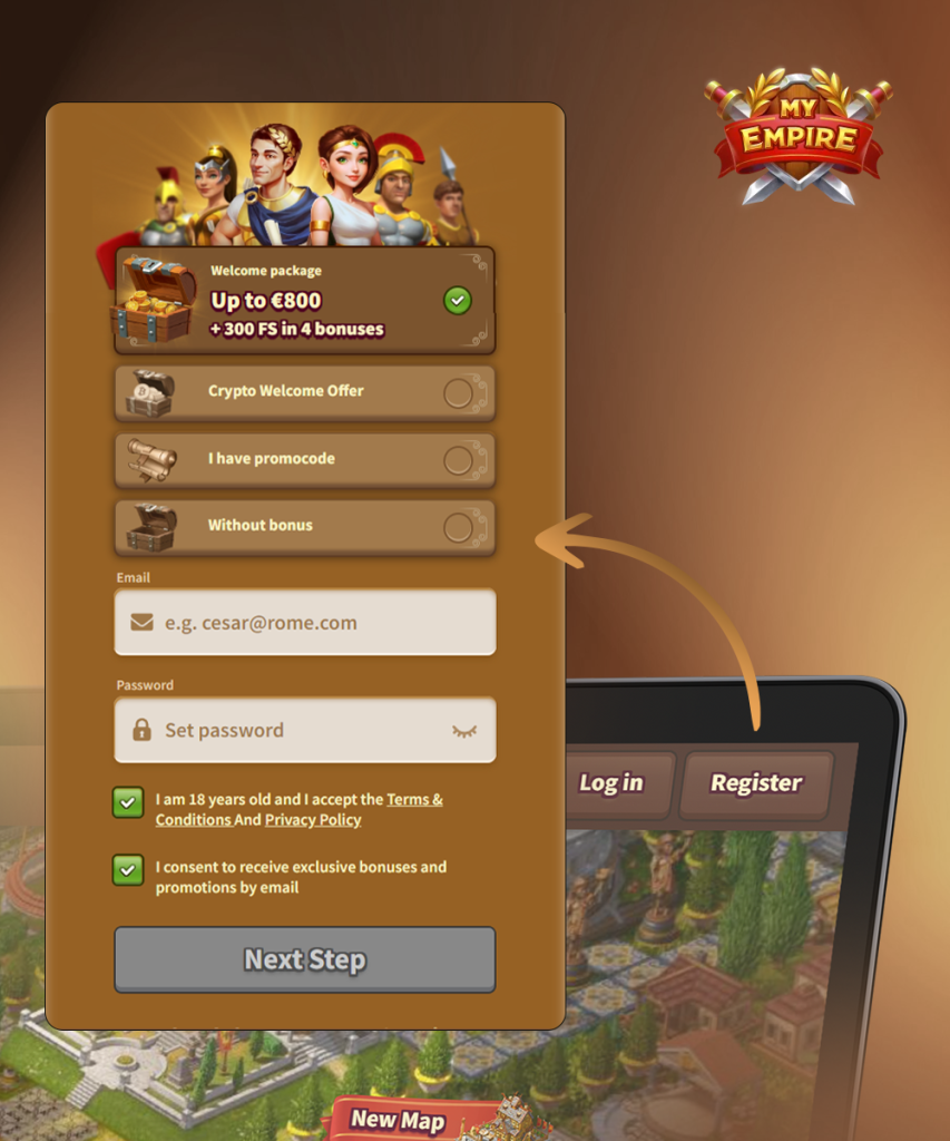 To get the full functionality of the My Empire casino site you need to register an account